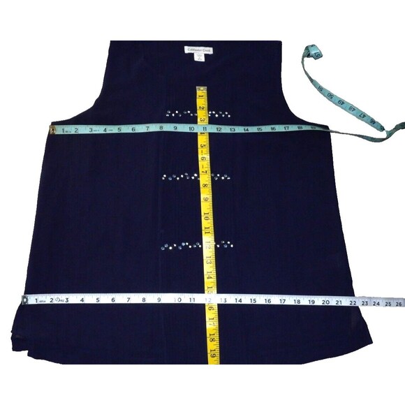 Coldwater Creek Navy Blue Embellished Rhinestone Tank Size M 10-12 Layered Slits - Picture 8 of 11